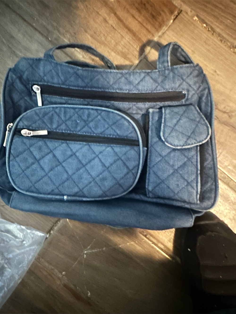 Quilted Blue Men's Messenger Bag with Front Pockets